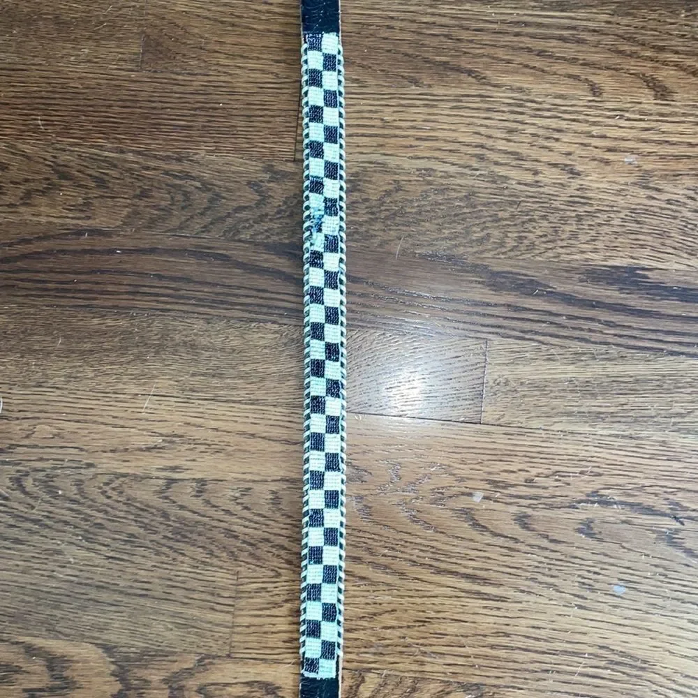 Vintage 80s Esprit black leather beaded black & white‎ check belt